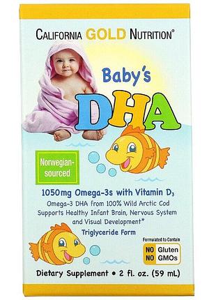 Детский dha, омега-3 с витамином d3, baby's dha, omega-3s with vitamin d3, california gold nutrition, 59 мл (2 жидких унции)