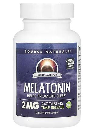 Мелатонін повільного вивільнення, 2 мг, melatonin, source naturals, 240 таблеток