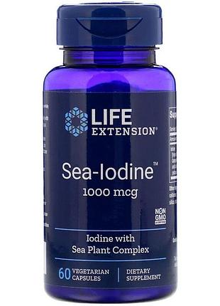 Морской йод, sea-iodine, life extension, 1000 мкг, 60 вегетарианских капсул