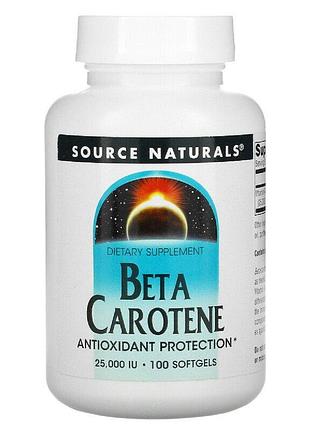 Бета каротин (витамин а) 25000iu, source naturals, 100 желатиновых капсул