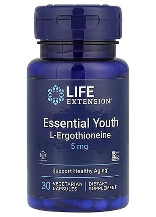 L-ерготионеїн і молодість, 5 мг, essential youth, life extension, 30 капсул — для енергії, захисту клітин і молодості