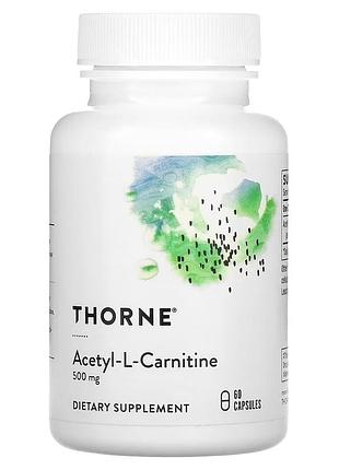 Ацетил-l-карнитин, 500 мг, acetyl-l-carnitine, thorne, 60 капсул — для памяти, концентрации и нервной системы