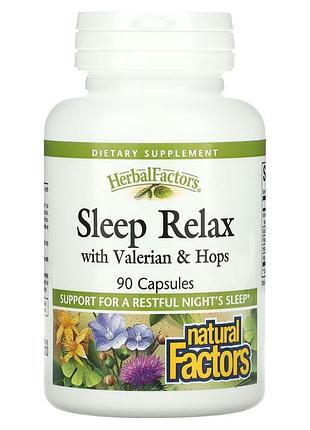 Сон и расслабление с валерианой и хмелем, sleep relax with valerian&hops, natural factors, 90 капсул