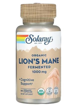 Їжовик гребінчастий органічно ферментований, 1000 мг, organic fermented lion's mane, solaray, 60 капсул