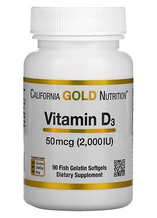 Витамин d3, 2000 ме, vitamin d3, california gold nutrition, 90 капсул из рыбьего желатина