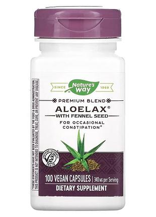 Алоэ вера с фенхелем, 340 мг, aloelax with fennel seed, nature's way, 100 вегетарианских капсул