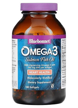 Натуральная омега-3 из лососевого жира bluebonnet nutrition, 180 капсул — рыбий жир из дикого лосося для сердца, мозга и нервной с