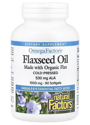 Льняное масло, 1000 мг, omegafactors, flaxseed oil, natural factors, 90 гелевых капсул