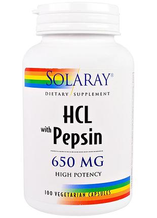 Бетаин hcl и пепсин solaray, 650 мг, 100 капсул — поддержка кислотности желудка и переваривания белка