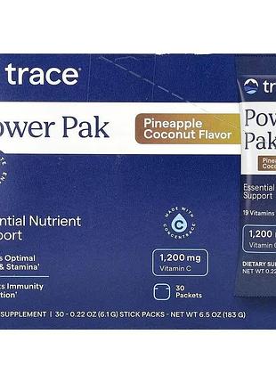 Электролиты вкус ананас-кокос, power pak, trace — витамины группы в + калий + магний + concentrace® для энергии, 30 пакетов