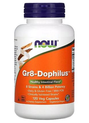 Пробіотики для здоров'я шлунково-кишкового тракту gr8-dophilus, now foods, 120 вегетаріанських капсул — підтримка мікрофлори та ім