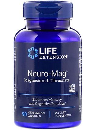 Магний l-треонат, magnesium l-threonate, neuro-mag, life extension, 90 капсул в растительной оболочке