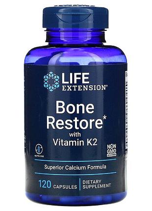 Восстановление костей + к2, bone restore with vitamin k2 life extension, 120 капсул