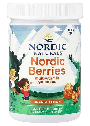 Мультивитамины для детей, вкус апельсин и лимон, nordic berries, multivitamin gummies, ages 3+, nordic naturals, 200 жевательных