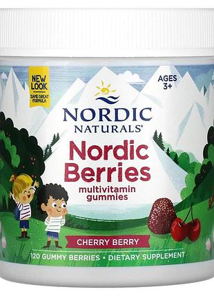 Мультивитамины для детей, вкус вишни, nordic berries, multivitamin gummies, ages 3+, nordic naturals, 120 жевательных конфет