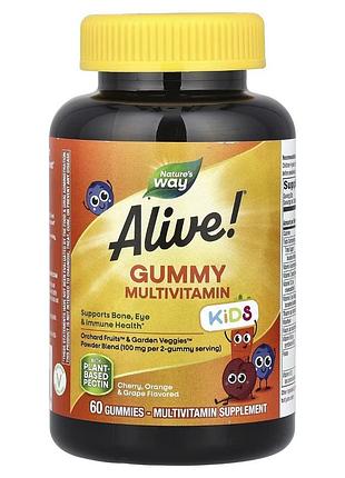 Мультивітаміни для дітей, смак вишні, апельсина та винограду, alive! kids, gummy multivitamin, nature's way, 60 жувальних цукерок