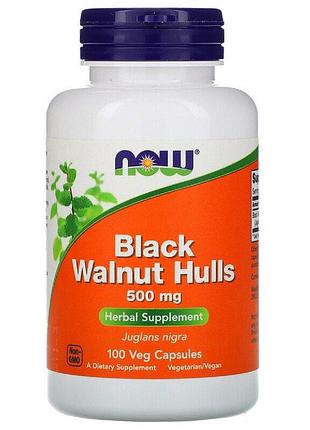 Черный орех 500 мг, black walnut hulls, now foods, 100 вегетарианских капсул