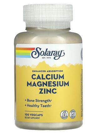 Кальций, магний, цинк, calcium magnesium zinc, solaray — 1000 мг + 500 мг + 25 мг с l-глутаминовой кислотой, 100 капсул