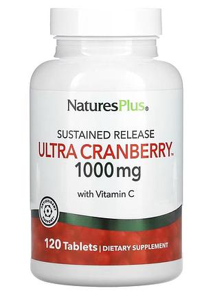 Ультра журавлина 1000 мг, з уповільненим вивільненням, ultra cranberry, natures plus, 120 таблеток