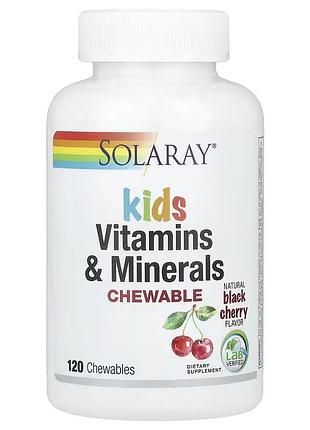 Витамины и минералы для детей, вкус вишни, kids vitamins & minerals chewable, solaray, 120 жевательных таблеток