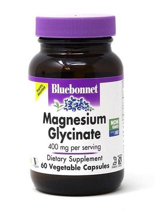 Магній гліцинат, 400 мг, magnesium glycinate, bluebonnet nutrition, 60 вегетаріанських капсул