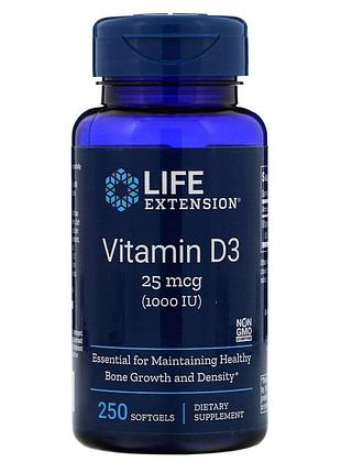 Витамин d3, vitamin d3, life extension, 25 мкг (1000 ме), 250 гелевых капсул