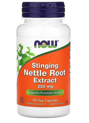 Крапива, экстракт корня, 250 мг, stinging nettle root extract, now foods, 90 вегетарианских капсул