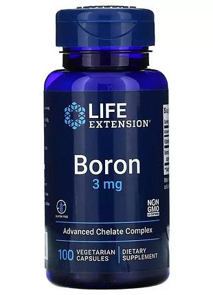 Бор, 3 мг, boron, life extension, 100 капсул — для зміцнення кісток і гормонального балансу