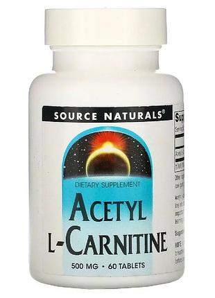 Ацетил-l-карнитин, 500 мг, acetyl l-carnitine, source naturals, 60 таблеток — для памяти, концентрации и энергии