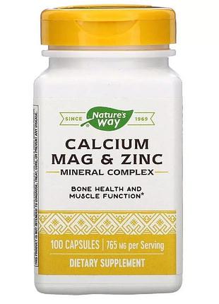 Минеральный комплекс кальций, магний, цинк, 765 мг, calcium mag & zinc mineral complex, nature's way, 100 капсул