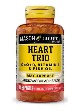 Здоров'я серця й судин, heart trio coq10, vitamin e&fish oil, mason natural, 60 капсул
