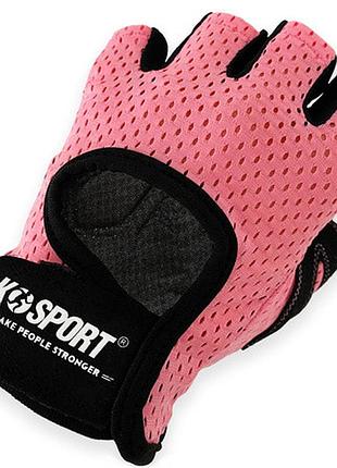 Женские перчатки для фитнеса k-sport - черно-розовые, размер m, с защитой, вентиляцией и надежным хватом
