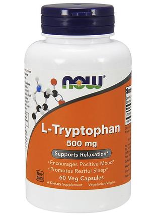 L-триптофан, 500 мг, now foods, 60 капсул — для сну, настрою та нервової системи