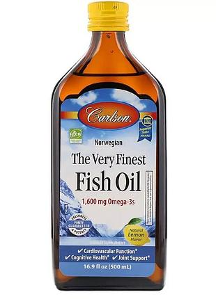 Рыбий жир, вкус лимона, норвежская серия, the very finest fish oil lemon, carlson, 500 мл