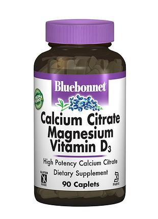 Цитрат кальция, магний + витамин d3, bluebonnet nutrition, 90 капсул — для костей и нервной системы