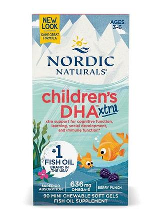 Рыбий жир (дгк) для детей (3-6 лет), 636 мг, ягодный вкус, children's dha xtra, nordic naturals, 90 мини капсул