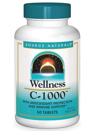 Витамин с-1000, wellness, source naturals, 50 таблеток