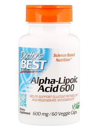 Альфа-ліпоєва кислота doctor's best ala, 600 мг, 60 капсул — антиоксидант для мозку, нервової системи та енергії