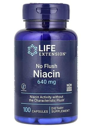 Ниацин, витамин в3, 640 мг, no flush niacin, life extension, 100 капсул