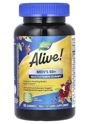 Мультивітаміни для чоловіків 50+, смак фруктів, alive! men's 50+ multivitamin gummy, nature's way, 60 жувальних цукерок