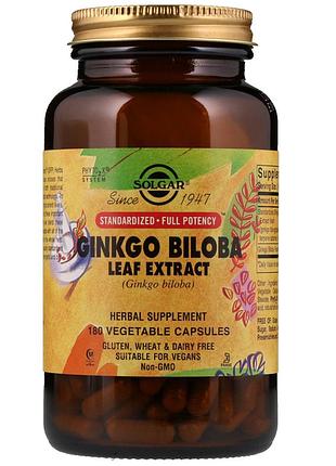 Экстракт листьев гинкго билобы, ginkgo biloba leaf extract, solgar, 180 гелевых капсул