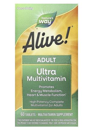 Мультивитамины для взрослых, alive! adult ultra potency complete multivitamin, nature's way, 60 таблеток