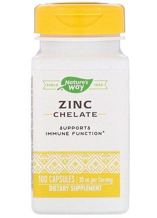 Цинк хелат, zinc chelate, nature's way, 30 мг, 100 капсул