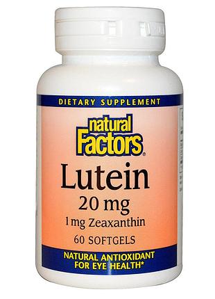 Лютеин 20 мг, lutein, natural factors, 60 желатиновых капсул