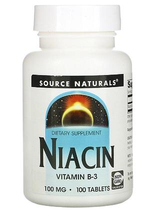 Ниацин, витамин в3, 100 мг, niacin, source naturals, 100 таблеток