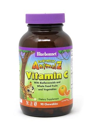 Витамин с для детей, вкус апельсина, rainforest animalz, bluebonnet nutrition, 90 жевательных конфет