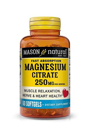 Магний цитрат, 250 мг, magnesium citrate, mason natural, 60 гелевых капсул