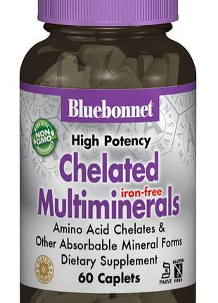 Хелатні мультимінерали без заліза, albion, bluebonnet nutrition — 11 мінералів для кісток і серця, 60 капсул