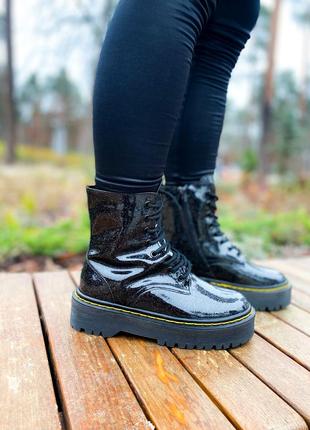 💎❄️💎dr martens jadon galaxy premium fur💎❄️💎зимние лаковые ботинки доктор мартинс с мехом