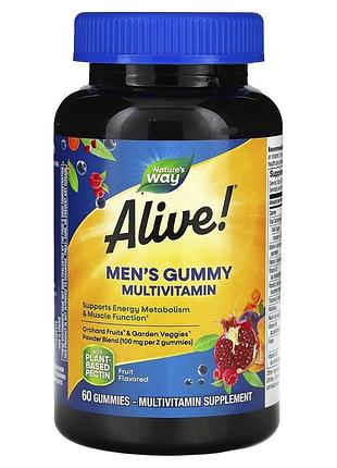 Мультивитамины для мужчин, вкус фруктов, alive! men's gummy multivitamin, nature's way, 60 жевательных конфет
